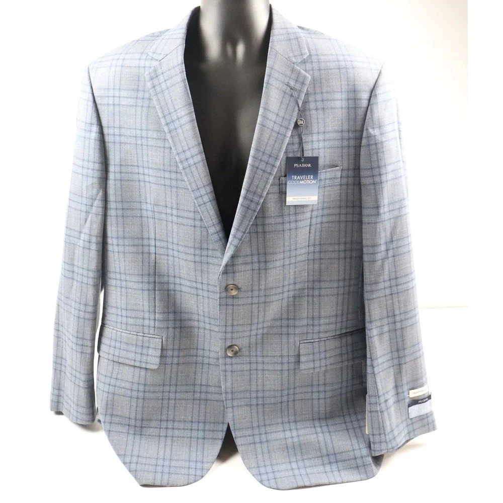 Jos A Bank Sportcoat Traveler CoolMotion Blue Plaid 42R NWT 279
